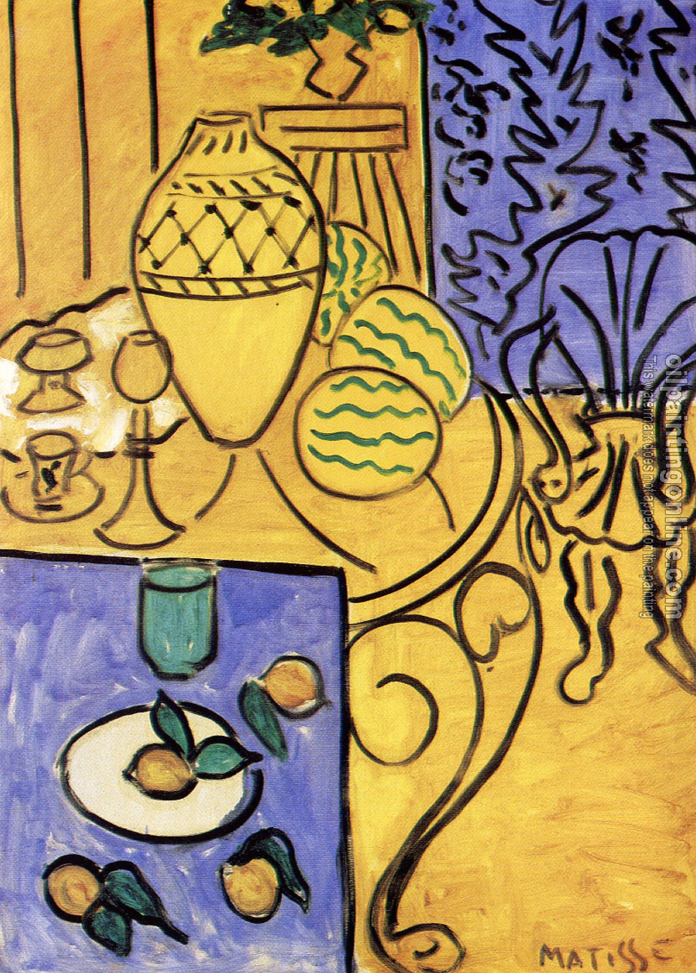 Matisse, Henri Emile Benoit - interior in yellow and blue